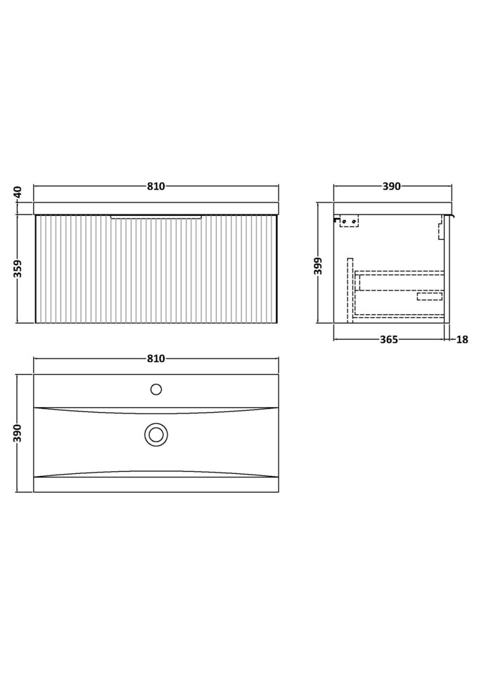 image 1 of Balterley Fluted Wall Hung 1 Drawer Vanity Basin Unit with Ceramic Basin | Grey | Satin Soft Black
