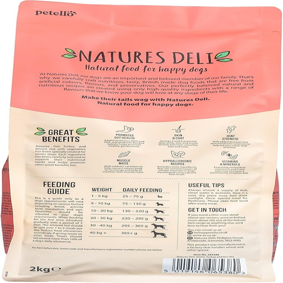 image 1 of Natures Deli Senior Dry Dog Food, Natural Complete Hypoallergenic Food for Dogs, Suitable for All Breeds Aged 7 Plus, Turkey and Rice - 2 kg