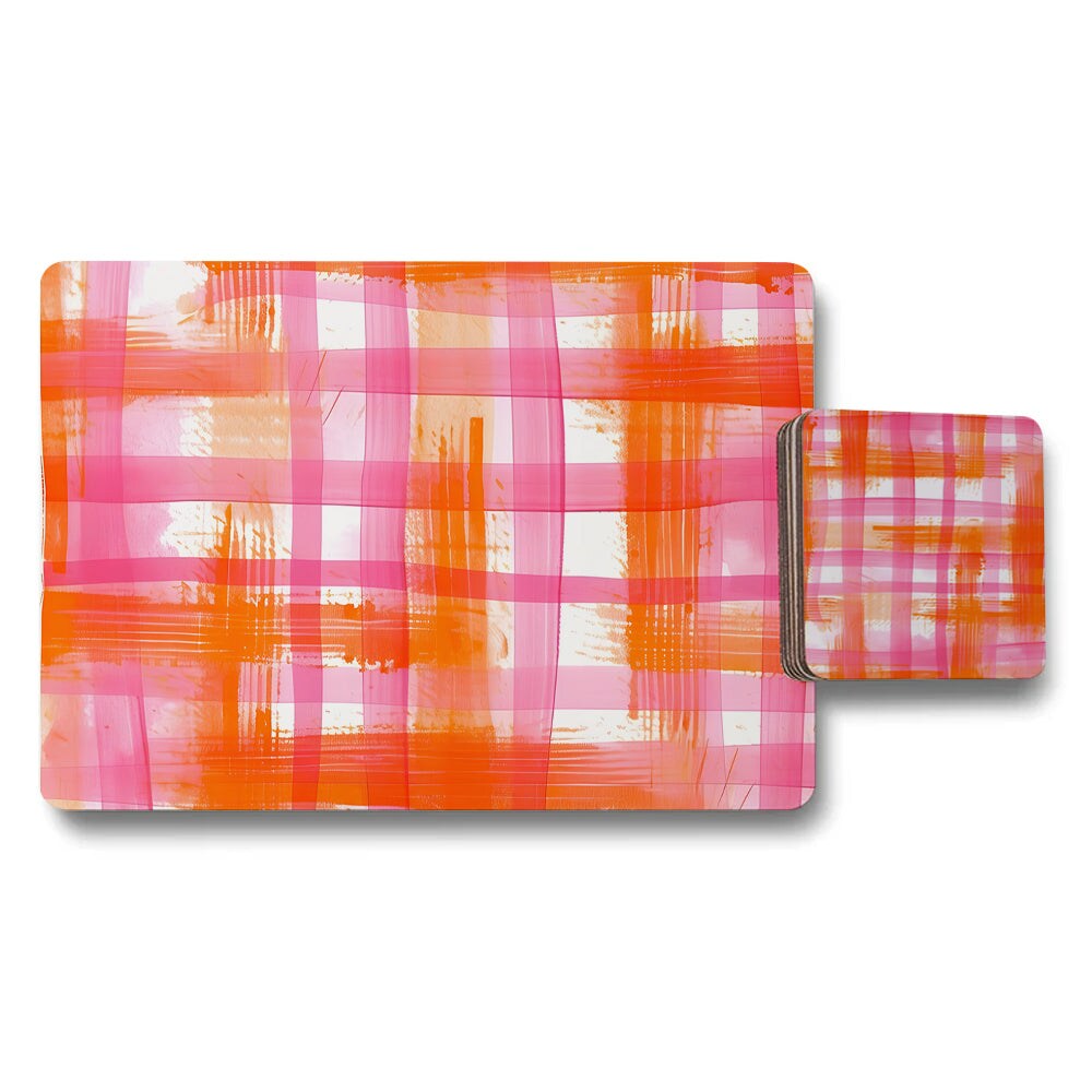 Placemat And Coaster Set With Wood Bottom Designer Artwork Print Abstract Orange Pink Collection Limited Edition