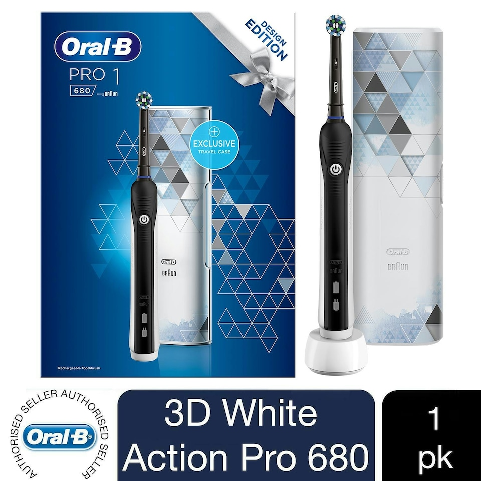image 1 of Oral-B Pro 680 3D Black-White Electric Toothbrush with Travel Case
