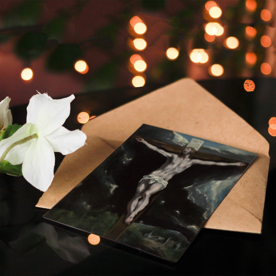 image 1 of El Greco Art Card Christ on the Cross Cropped Oil Painting