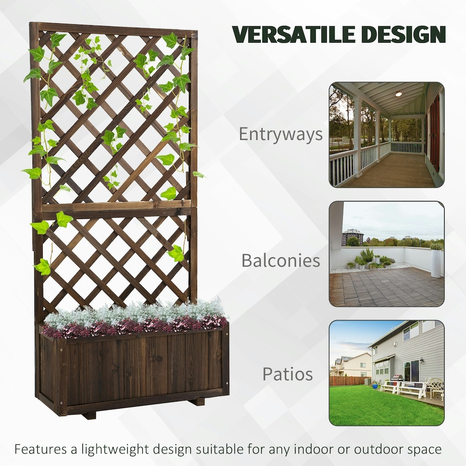 image 1 of Outsunny Flower Stand Plant Shelf Outdoor Pine w/ Trough Planter, Carbonised