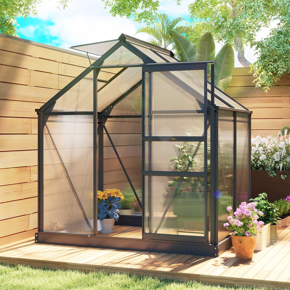 image 1 of Outsunny 6x4ft Walk-In Polycarbonate Greenhouse Plant Grow Galvanized