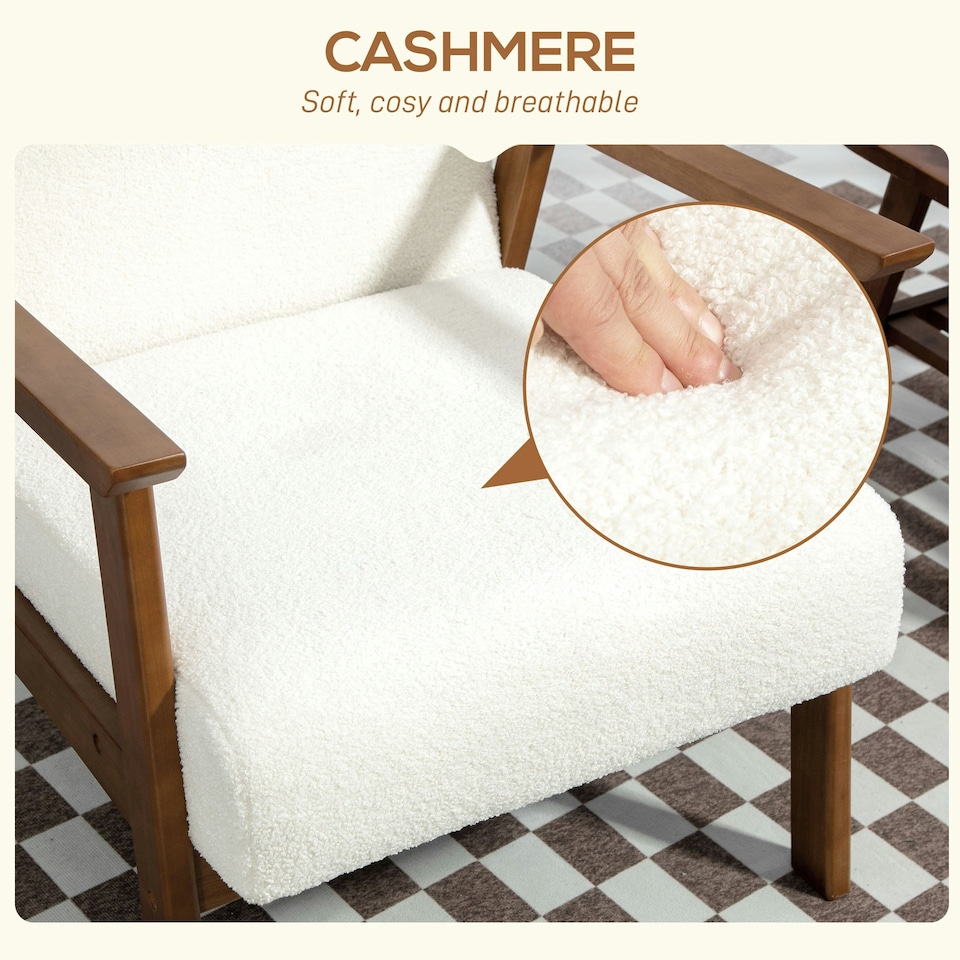 image 1 of HOMCOM Boucle Accent Chair Armchair W/ Wide Seat for Living Room Bedroom, White