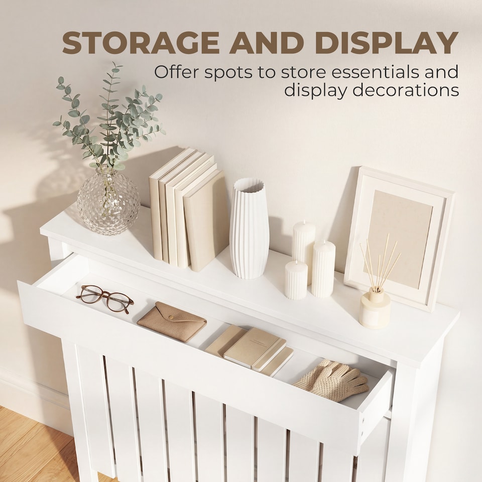image 1 of HOMCOM Radiator Cover with Drawer and Vertical Slats White