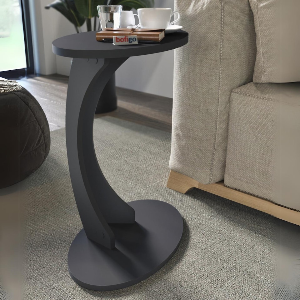 image 1 of C Shaped Sofa Side Table With Wooden Top | Black | Anthracite | 1