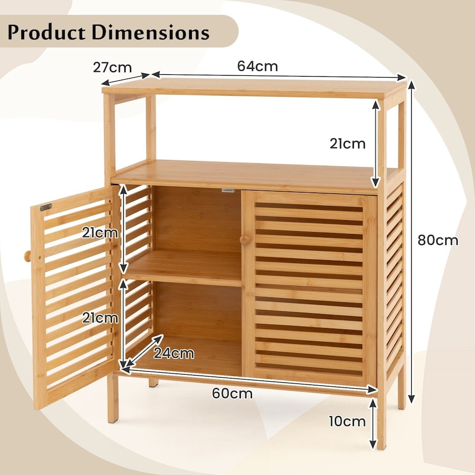 image 1 of COSTWAY Bamboo Side Storage Organizer Bathroom Floor Cabinet