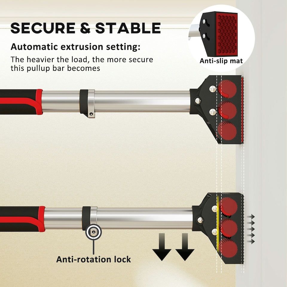 image 1 of SPORTNOW Pull Up Bar Doorway, 75-92cm Length Adjustable, Max Load 200kg