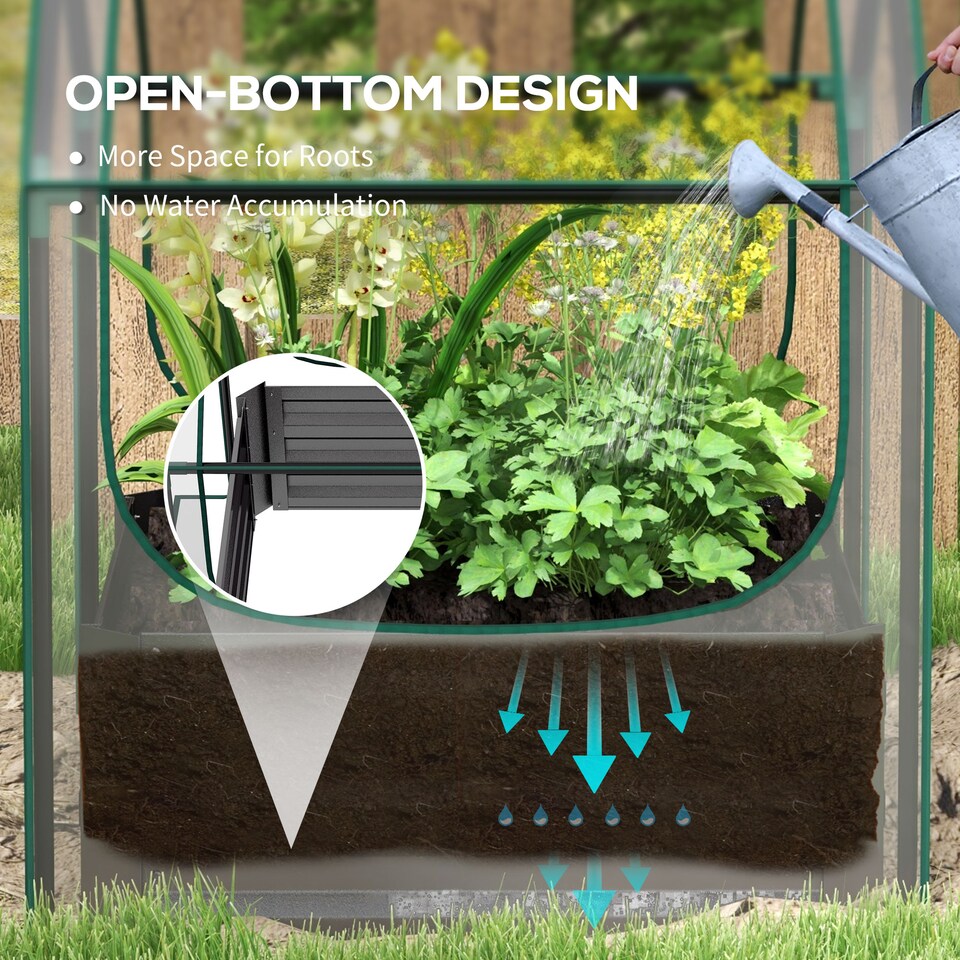 image 1 of Outsunny Raised Garden Bed Planter Box with Greenhouse, Clear and Dark Grey