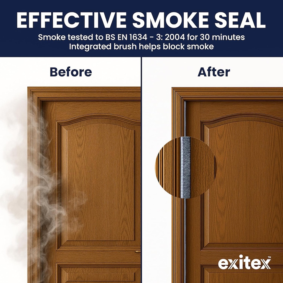 image 1 of Exitex Self Adhesive Intumescent Fire & Smoke Door Strip with Brush, FD30 rated, 5.2m | Grey