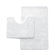VELVETIO Faux Fur Bath Mat Set Shaggy Super Soft Plush Anti Slip PVC Back White