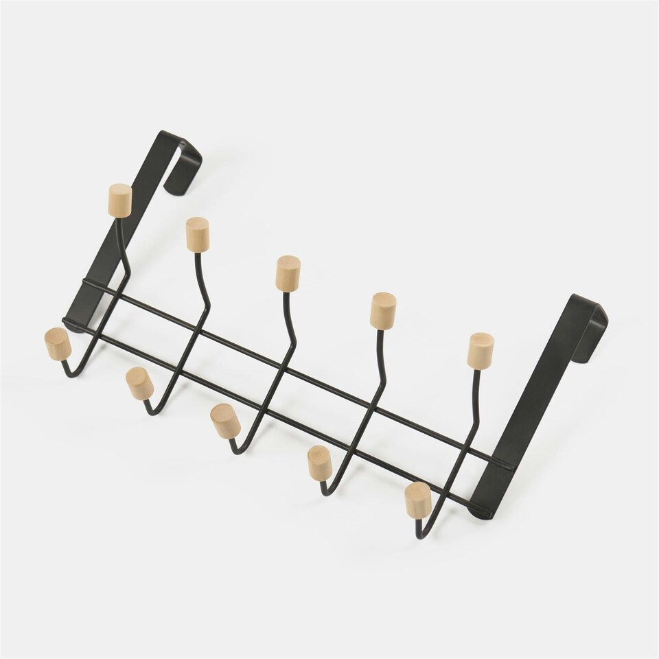 image 1 of OHS Over Door 10 Hooks Coat Hanger Wood Organiser Space Saving Home Storage Rail