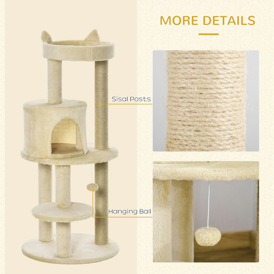 image 1 of PawHut 4 Tiers 104cm Cat Tree with Scratching Posts Perches, Cream