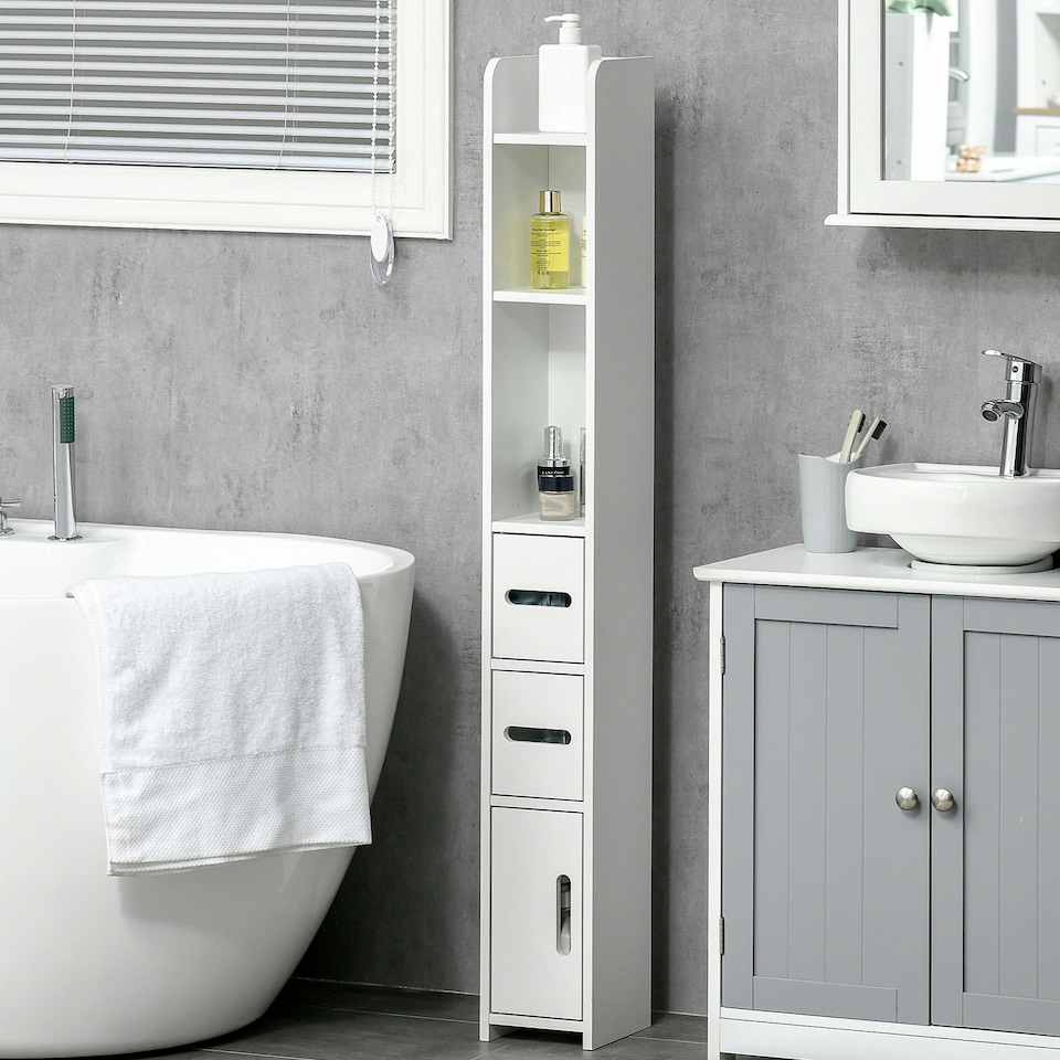 image 1 of kleankin Freestanding Bathroom Cabinet w/ Open Shelves 3 Cupboards