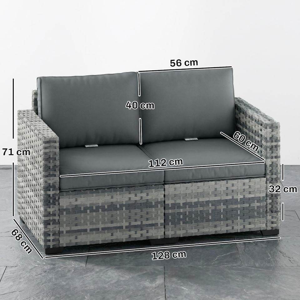 image 1 of Outsunny 2 Seater Rattan Garden Sofa with Deep Seat, Wide Arms, Mixed Grey | Grey | Mixed Grey | Two Seater