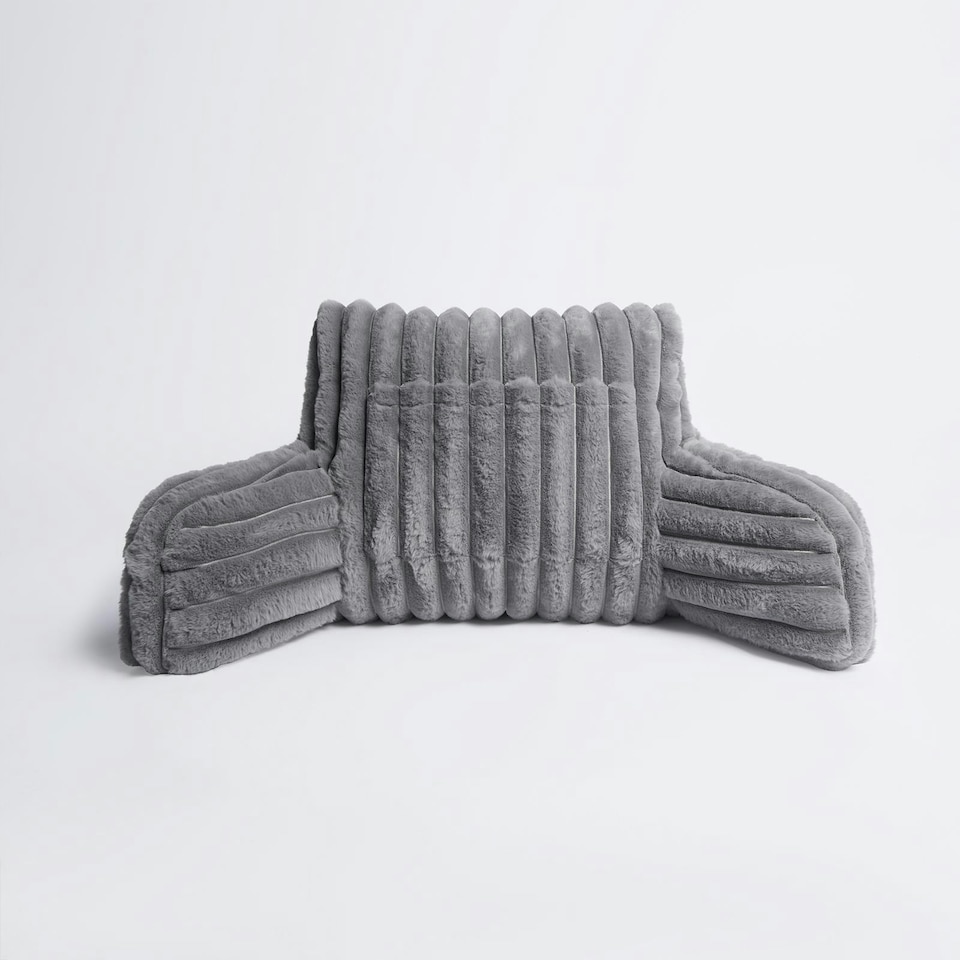image 1 of OHS Faux Fur Ribbed Heatable Pocket Bed Reading Cuddle Cushion, 65x40cm - Grey