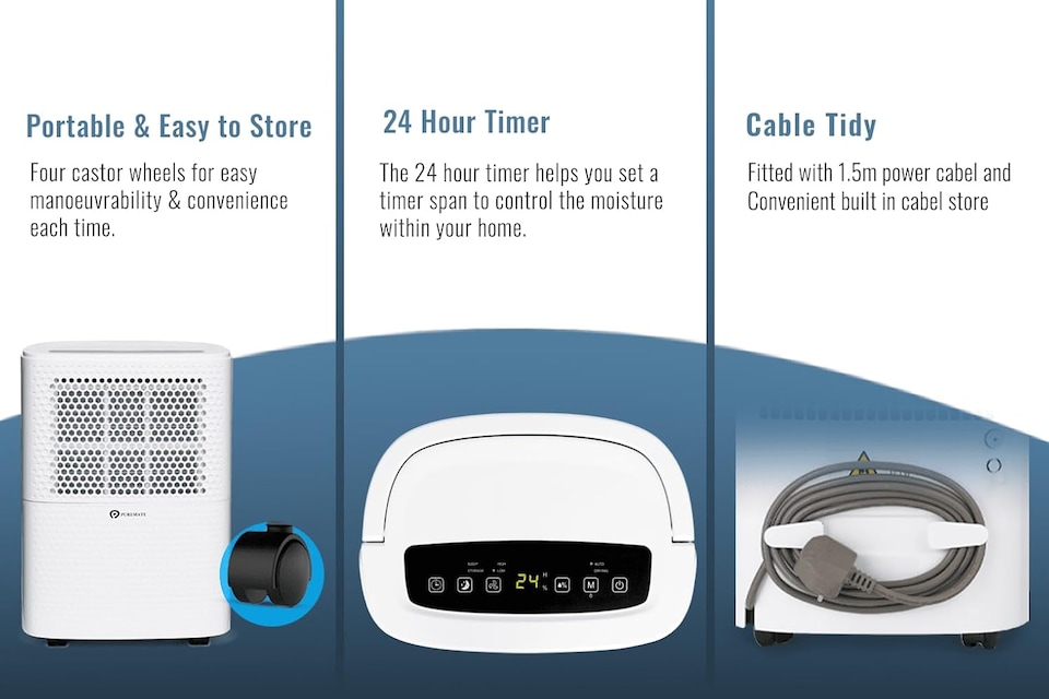 image 1 of 12 Litre Dehumidifier with Air Purifier and Continuous Drainage Hose