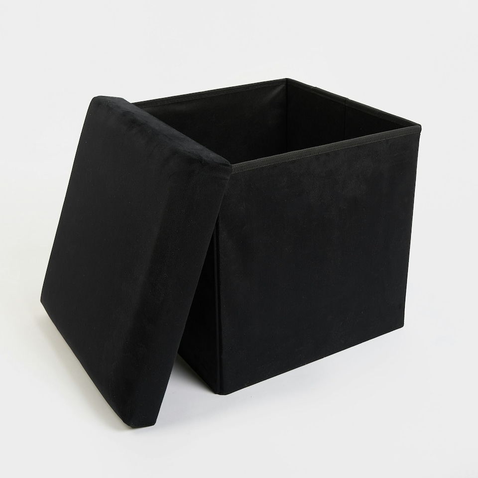 image 1 of OHS Matte Velvet Soft Foldable Cube Footstool Seat Storage Organiser Ottoman Black