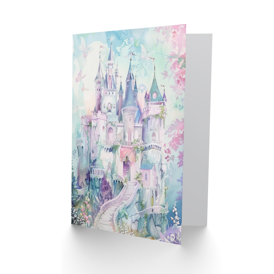 image 1 of Greeting Card Fairy Tale Princess Castle Pastel Colour Fantasy