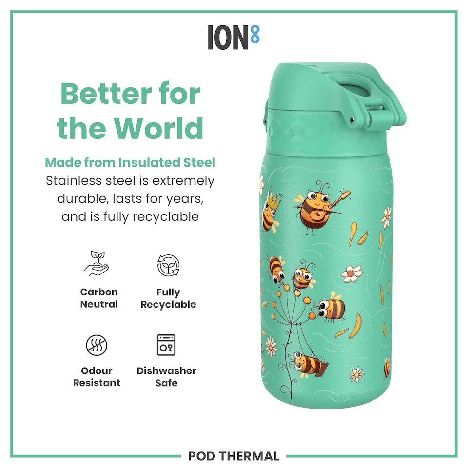 image 1 of Leak Proof Water Bottle, Vacuum Insulated, 320ml (11oz) | Blue | Bees | One Size