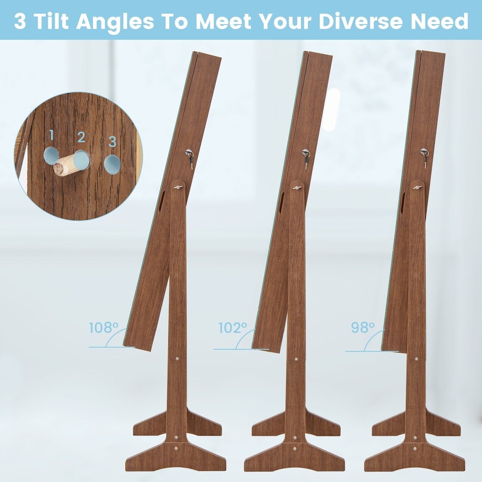 image 1 of COSTWAY Standing Jewelry Cabinet Jewelry Armoire w/ LED Lights Brown