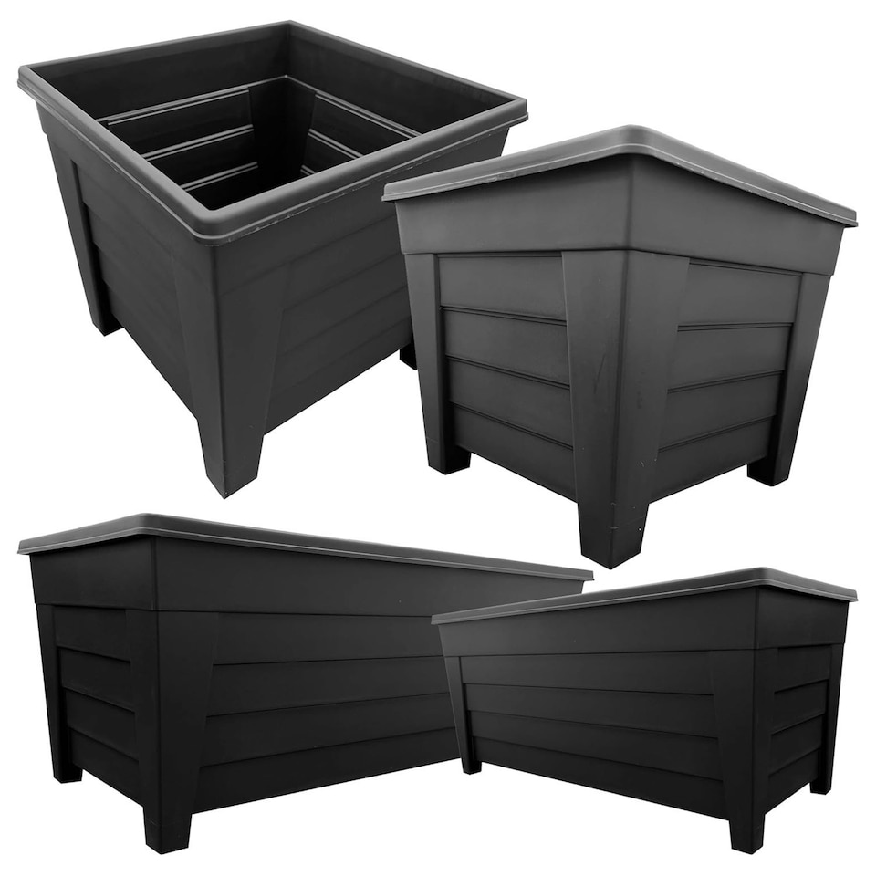 image 1 of Set Of Black Grosvenor Planter Sets 2 Troughs & 2 Square Perfect For Home & Garden Use Black