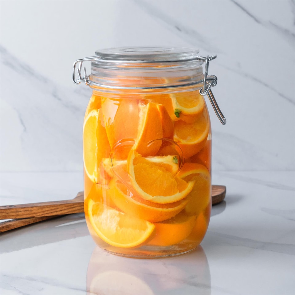 image 1 of Nicola Spring Glass Storage Jar - 1 Litre Airtight Clip Lid Kitchen Vintage Round Preserving Container Heart Shaped Design