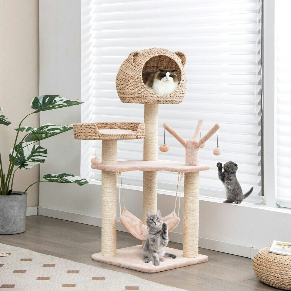 image 1 of COSTWAY 121 cm Tall Cat Tree Cat Climbing Tower Sisal