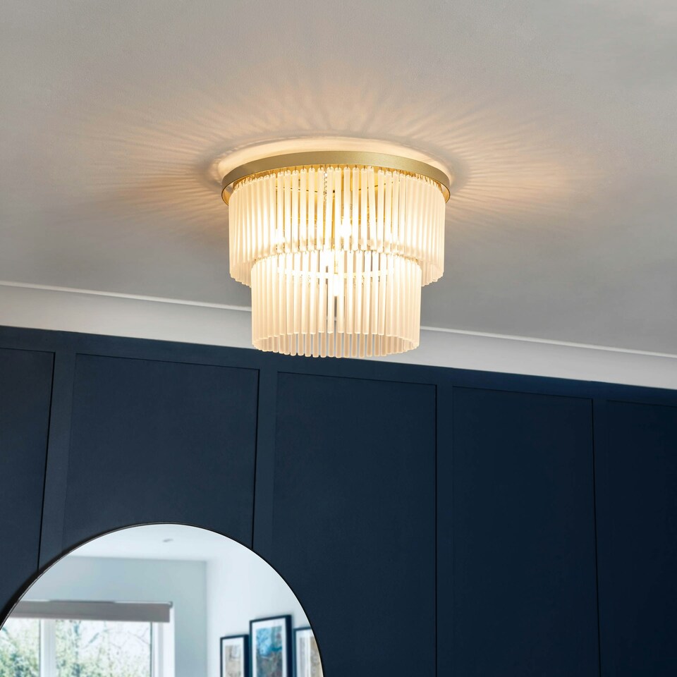 image 1 of BHS Aubrey 5 Light Flush Ceiling Light, Brass