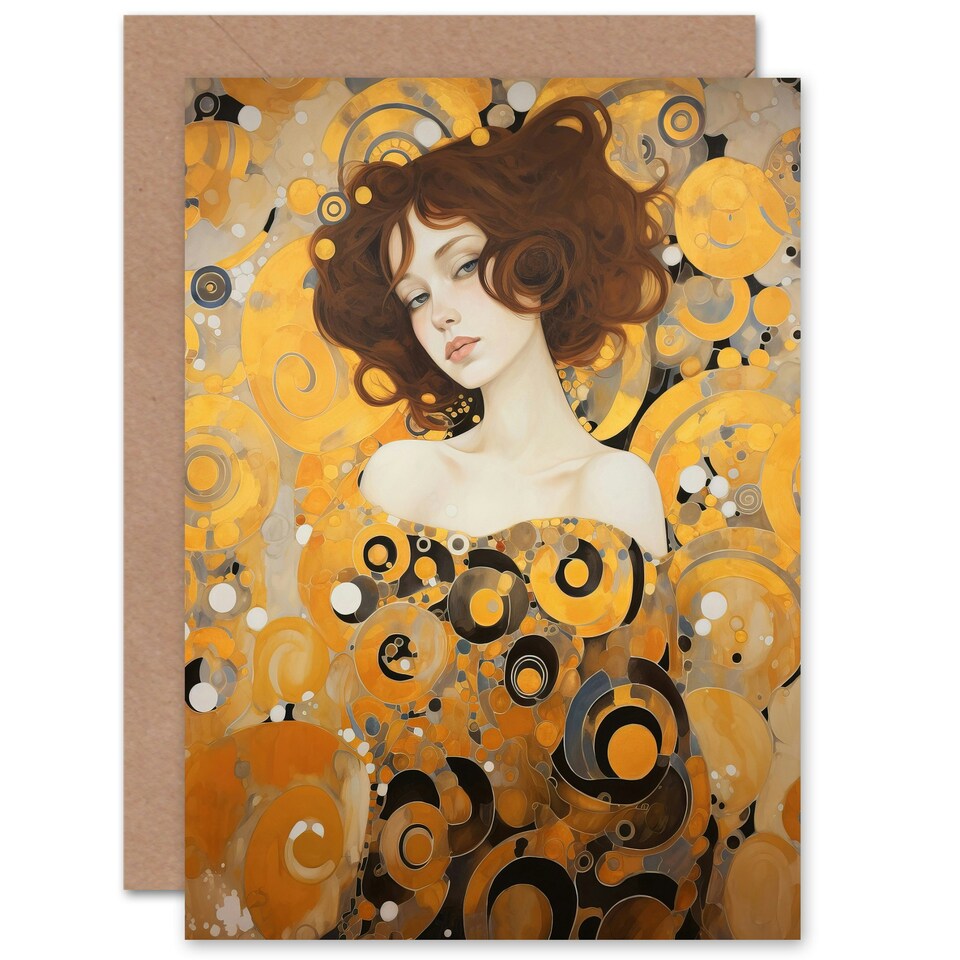 image 1 of Woman in Gold Portrait Gustav Klimt Style Nouveau Birthday Card
