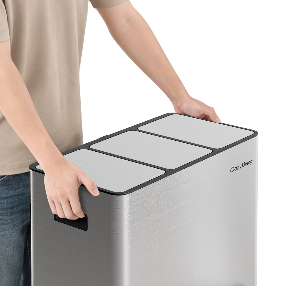 image 1 of CozyLiving 45L Triple Pedal Bin for Recycling and General Waste Rubbish Kitchen Bin 3x 15L