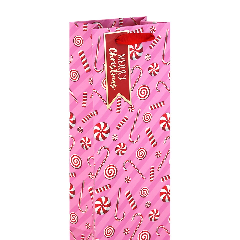 image 1 of Candy Canes Christmas Pink Bottle Gift Bag 35cm