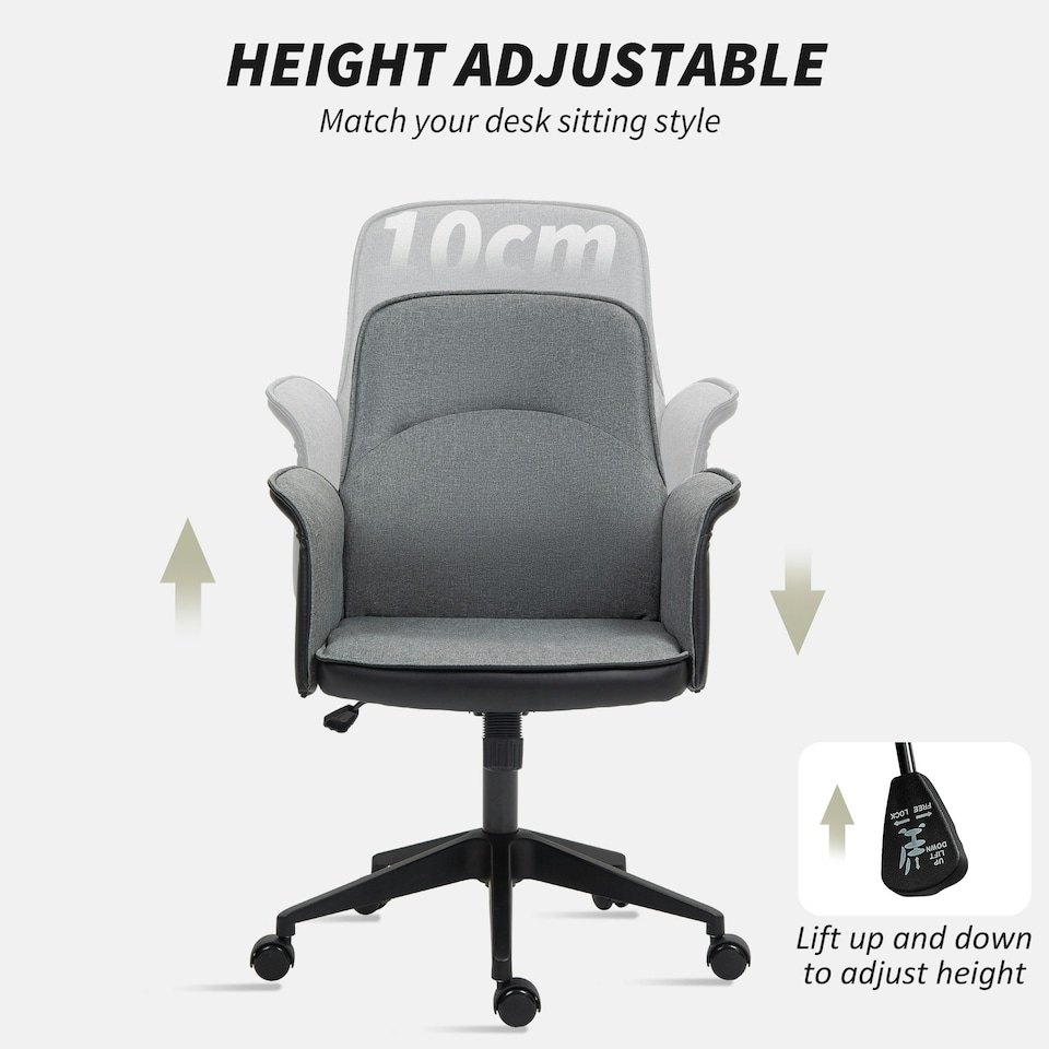 image 1 of HOMCOM Office Chair, Linen Desk Chair with Adjustable Height Grey Grey