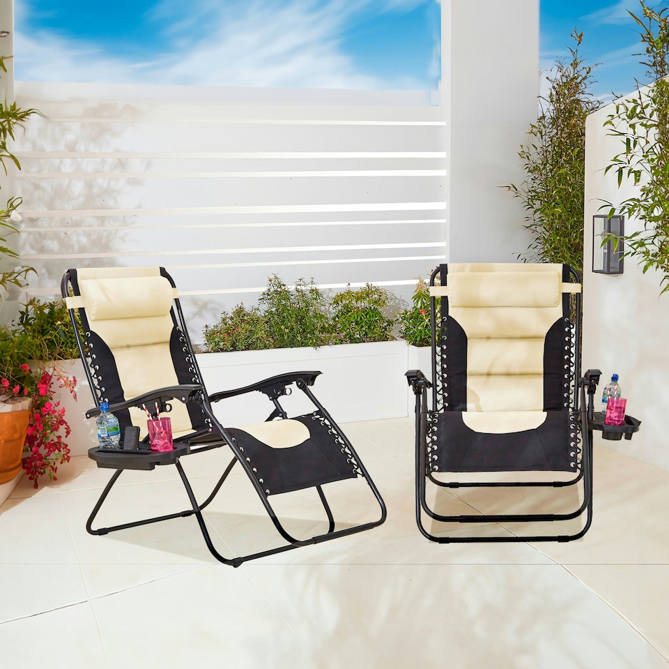 image 1 of Neo Pair of Outdoor Zero Gravity XL Sun Loungers - Cream Cream