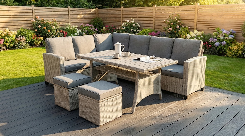 image 1 of York 8 Seat grey rattan corner sofa dining set
