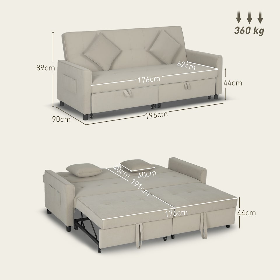 image 1 of HOMCOM Sectional Sofa Bed, L-Shaped 3 Seater Sofa Bed, Reversible Sleeper Sofa with Pull Out Couch Bed, Cushions, Fabric Futon Sofa Bed for Living Room, Beige | Cream