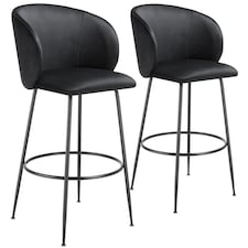 Bar Stool Luana - with backrest, velvet look and padded | Black | black/black | 60 x 51 x 106 cm | 2