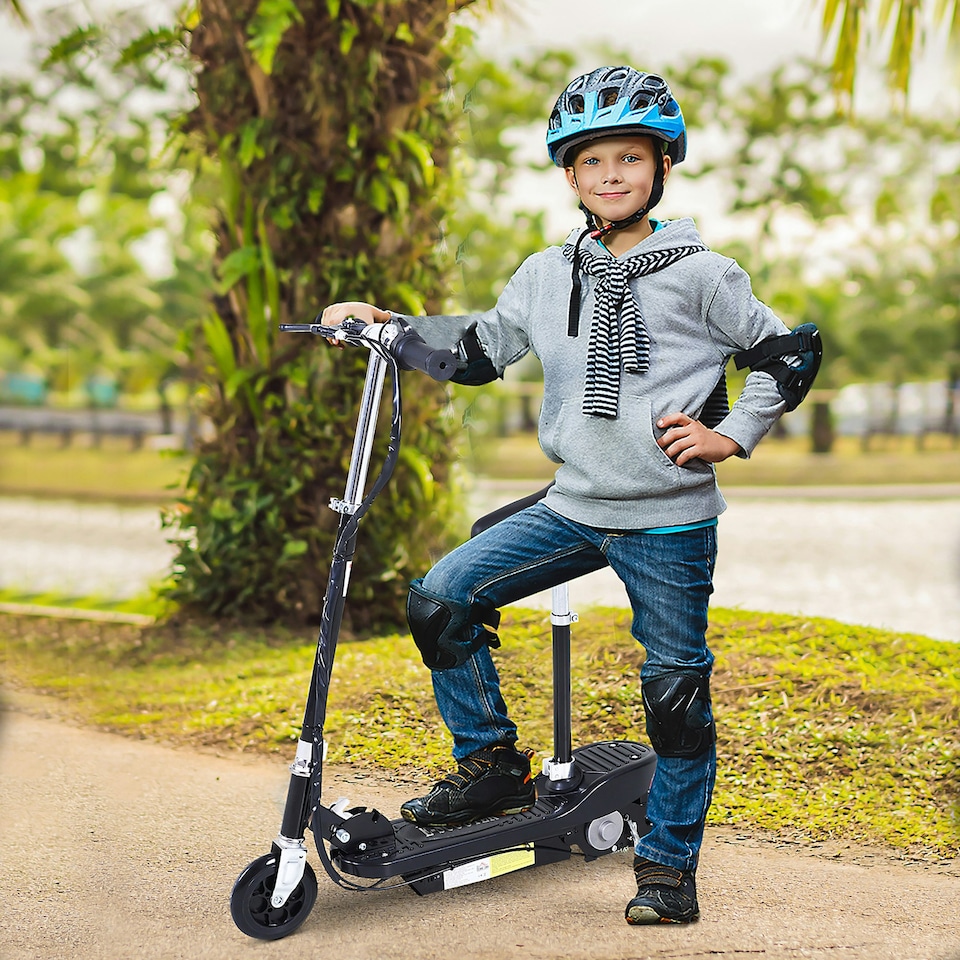image 1 of HOMCOM Foldable Powered Scooter 120W w/ Adjustable Seat, Brake, Black
