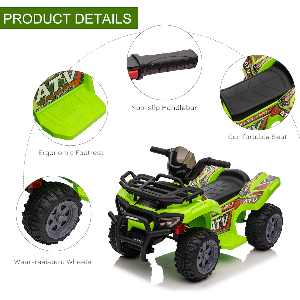 image 1 of HOMCOM 6V Kids Electric Ride on Car Toddlers Quad Bike All Terrain Vehicle Toy With Music for 18-36 months Green