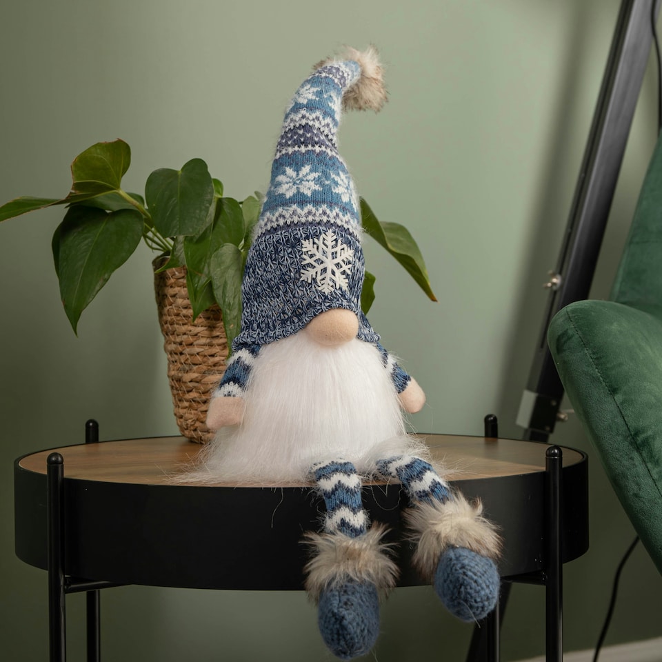 image 1 of 55cm Battery Operated Light up Blue Christmas Gonk with Dangly Legs & Snowflake Hat