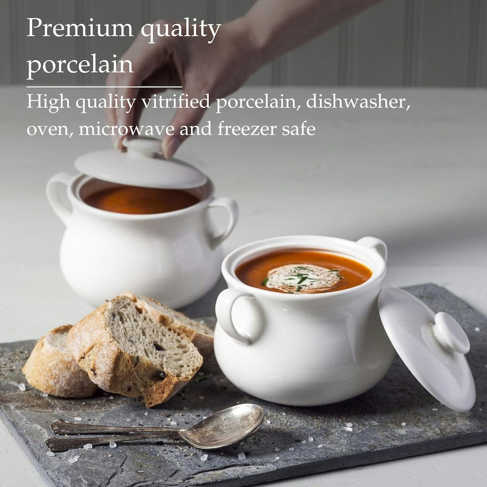 image 1 of Wm Bartleet & Sons Porcelain Mini Casserole / Soup Bowls with Lid, Sets of 2 White