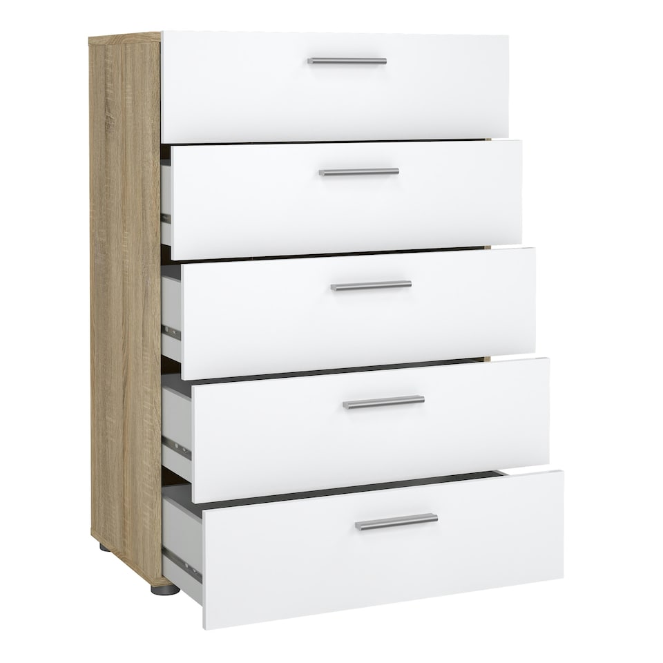 image 1 of Pepe Chest of 5 Drawers in Oak with White High Gloss