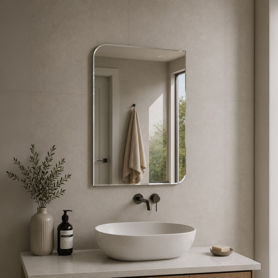 image 1 of Showerdrape Islington Rectangular Wall Mounted Frameless Bevelled Edge Bathroom Mirror 60 x 45cm | Chrome | Mirror | 1