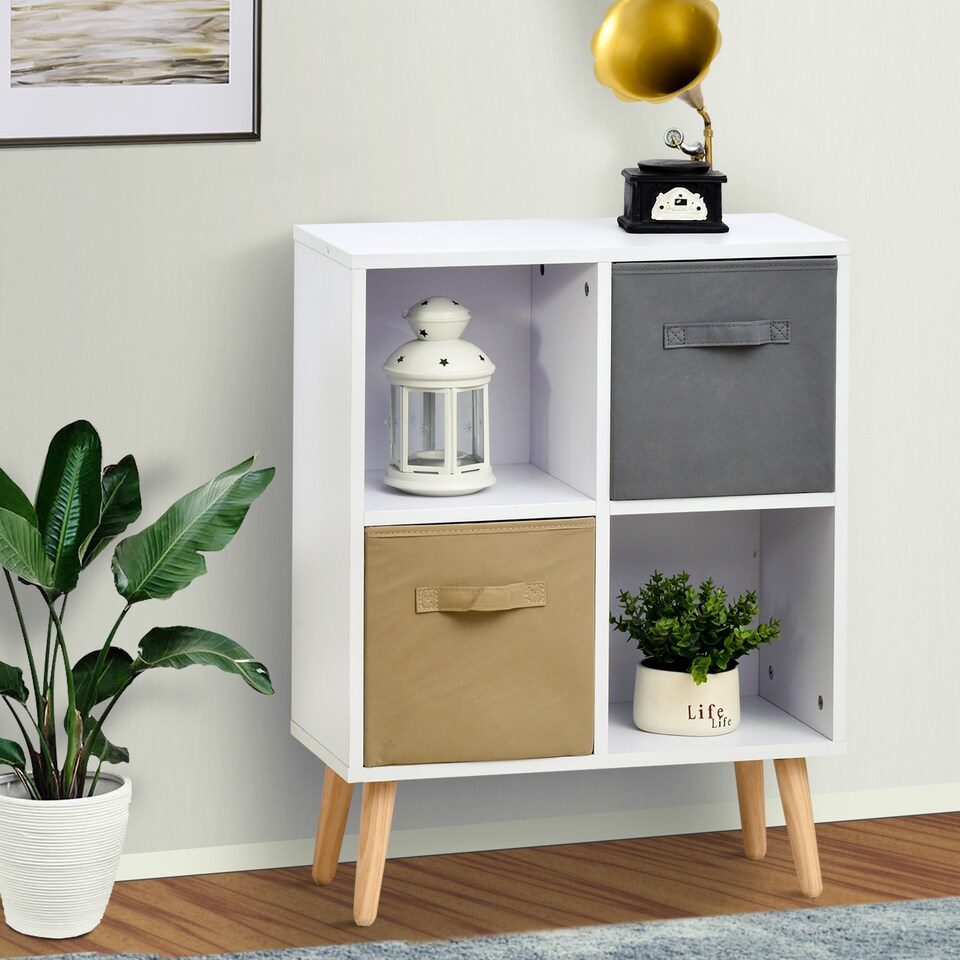 image 1 of HOMCOM Freestanding 4 Cube Storage Cabinet Unit w  2 Fabric Drawers Handles Home Office Organisation Shelves Furniture