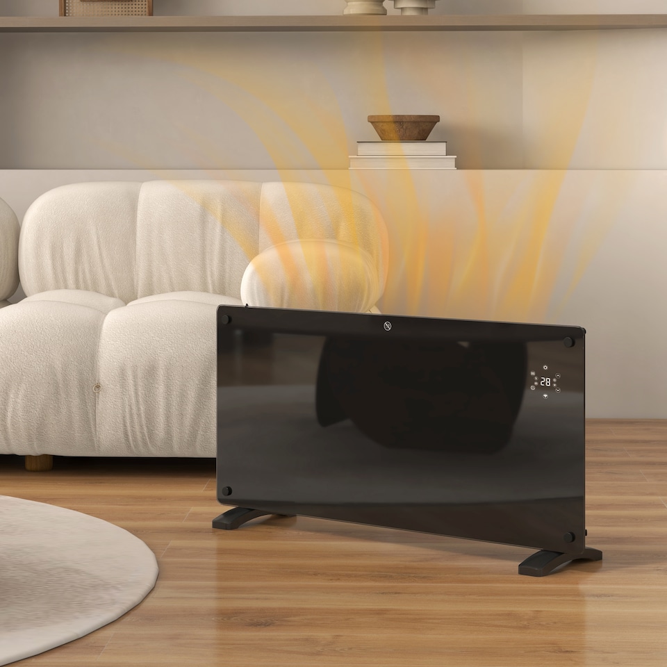 image 1 of HOMCOM Electric Heater Wifi Smart App, 2000W Glass Panel Heater Radiator, Freestanding or Wall Mounted Convector Space Heater with LED Display, 24Hr 7 Day Timer, Adjustable Thermostat, Remote Control