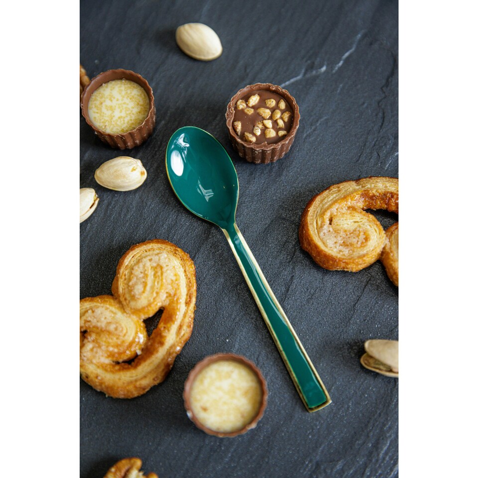 image 1 of Artesà Gold-Plated Emerald Enamel Cutlery, Gift Boxed