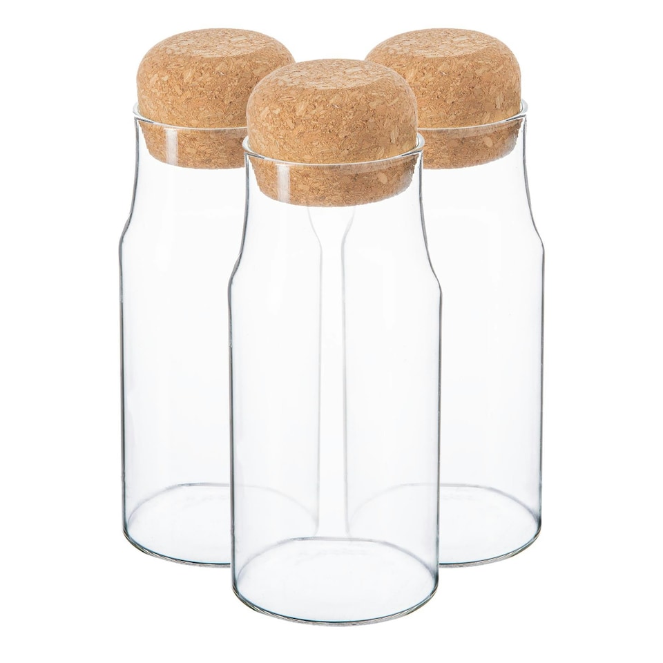 image 1 of Argon Tableware Glass Storage Bottles with Cork Lids - 375ml - Pack of 3