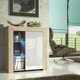 image 4 of Sideboard 75cm White Gloss Door Oak Matt Body Glass Shelves Free LED Multi | Oak & White