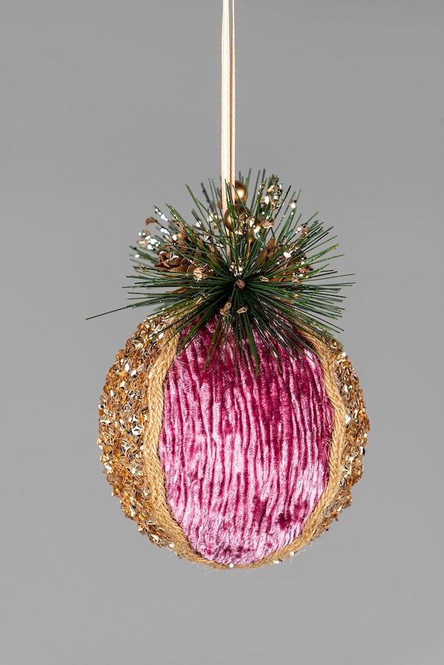 image 1 of 11.5cm Pink Glitter Bauble - Christmas Hanging Decoration