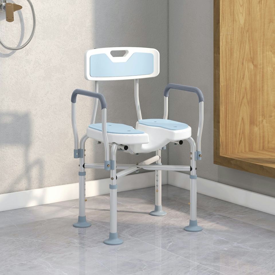 image 1 of HOMCOM Padded Bath Chair with Slotted Seat and Adjustable Height, Light Blue
